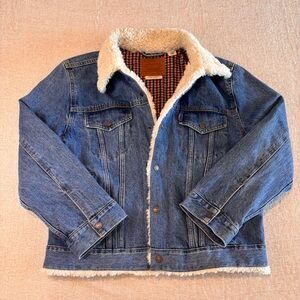 Levi’s Premium Women’s Sherpa Collar Wool Lined Denim Trucker Jacket Blue Size L